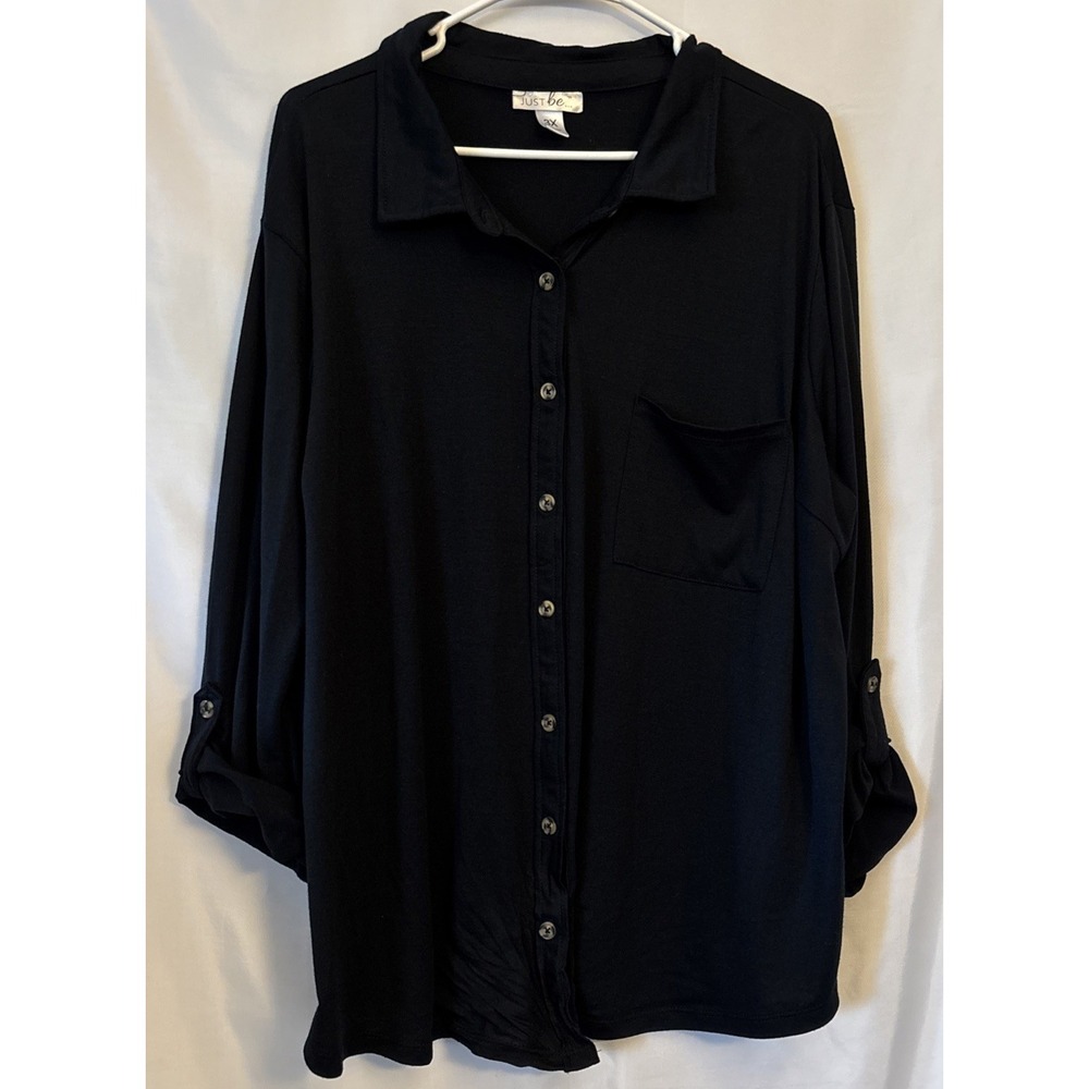 Just Be Black Long sleeve Roll Tab Button Up Blouse Pocket Lightweight 3X